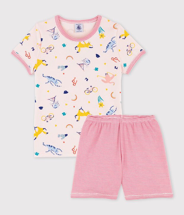 Girls' Yoga Animal Pattern Short Cotton Pyjamas pink/multicolor