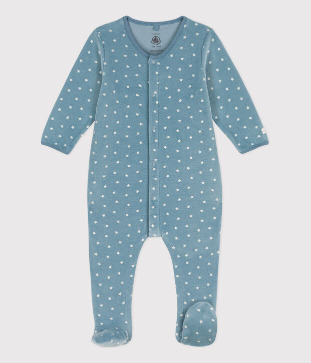Babies' Patterned Velour Sleepsuit blue/ecru