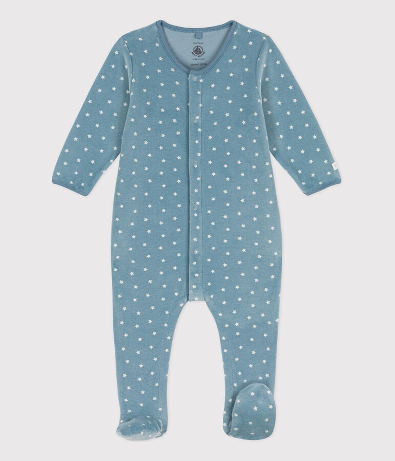 Babies' Patterned Velour Sleepsuit blue/ecru
