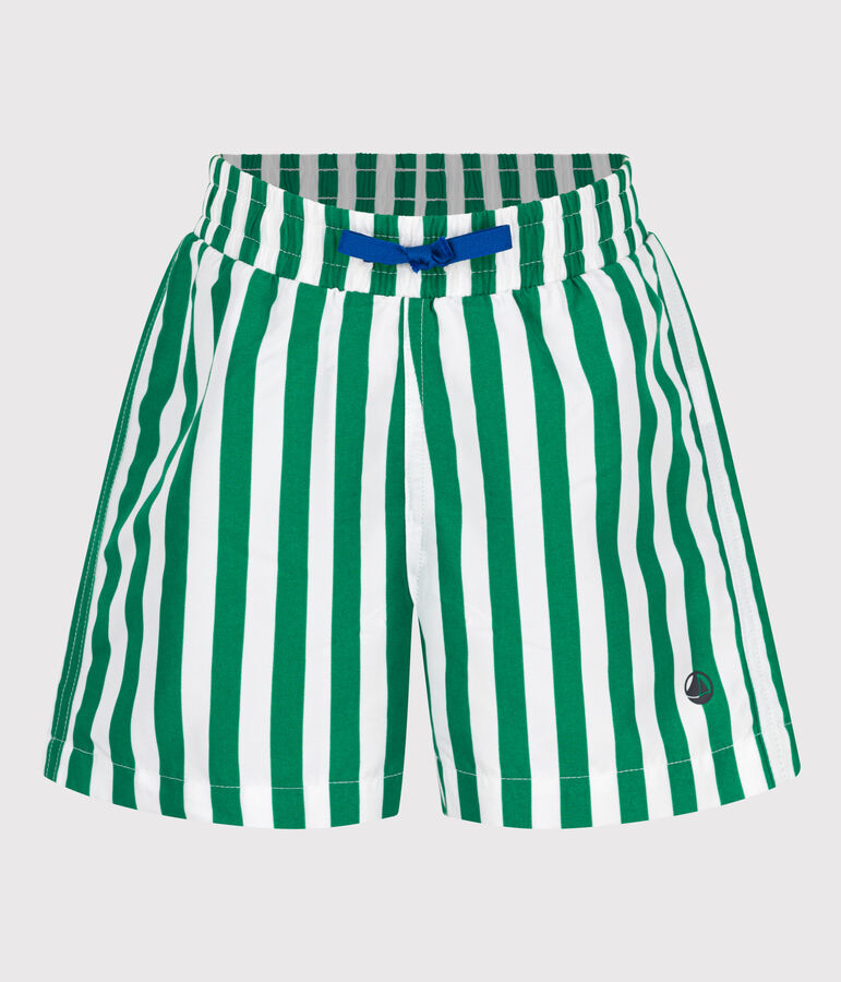 Children's stripy cotton swim shorts MARSHMALLOW green/JARDIN