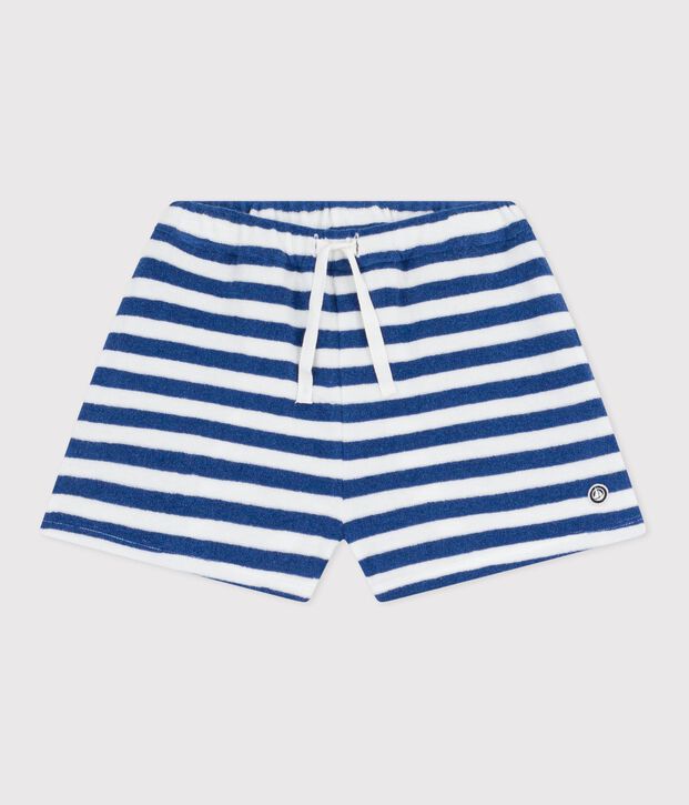 Children's stripy cotton shorts blue/white