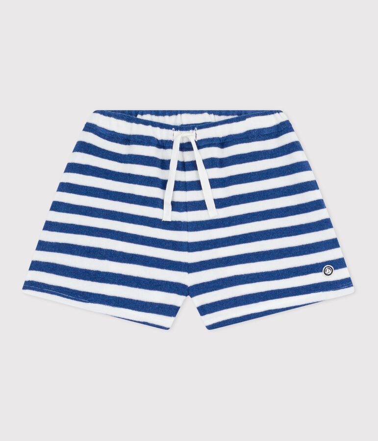 Children's stripy cotton shorts blue/white