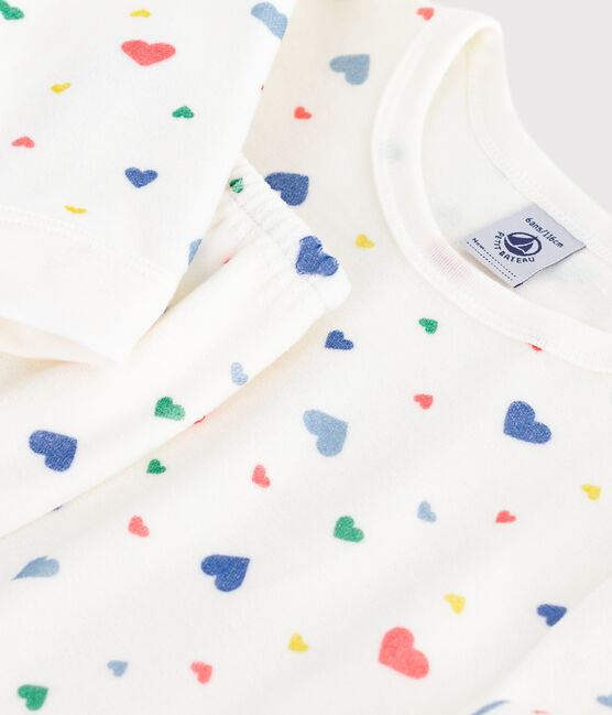 Children's heart-print velour pyjamas MARSHMALLOW white/MULTICO white