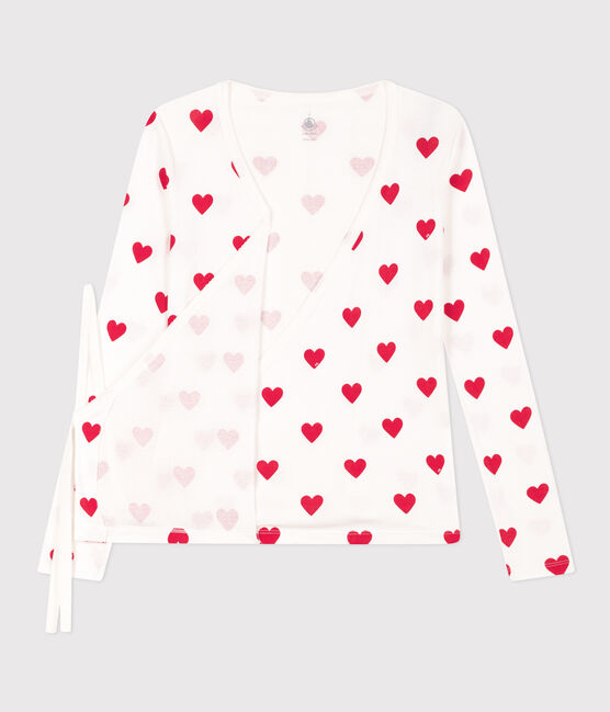 Women's Organic Cotton Wrapover Cardigan MARSHMALLOW white/TERKUIT red