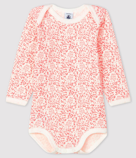 Baby girls' long-sleeved bodysuit MARSHMALLOW white/GRETEL pink