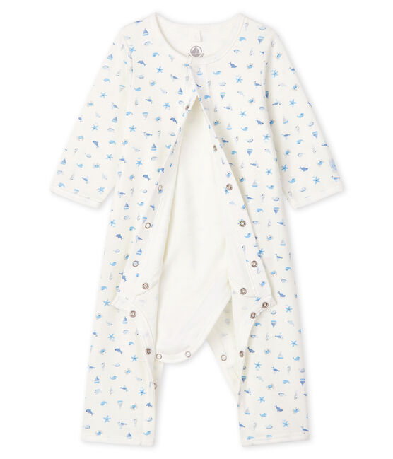 Footless Ribbed Bodyjama MARSHMALLOW white/MULTICO white