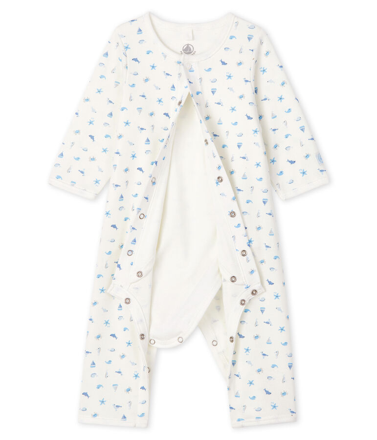 Footless Ribbed Bodyjama MARSHMALLOW white/MULTICO white