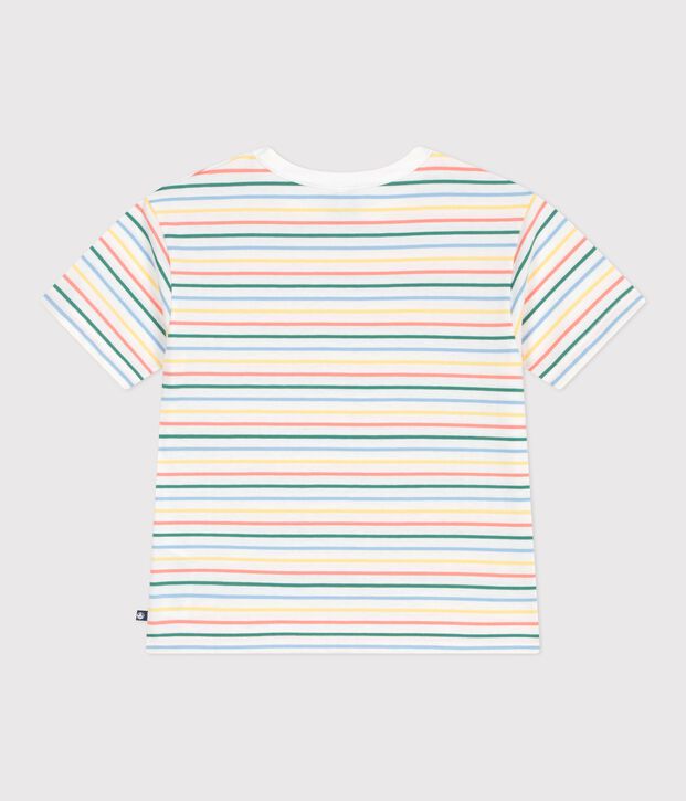 Children's short-sleeved stripy cotton T-shirt white/multicolor