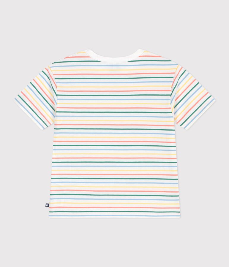 Children's short-sleeved stripy cotton T-shirt white/multicolor