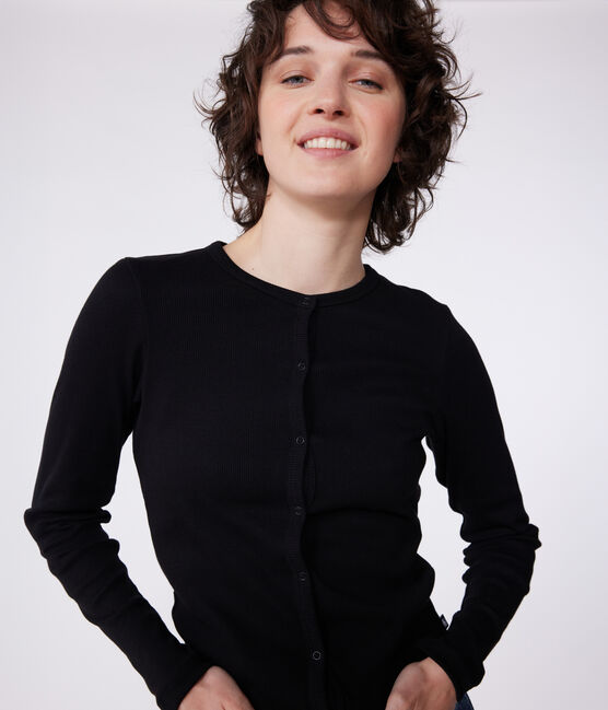 Women's plain cotton cardigan BLACK black