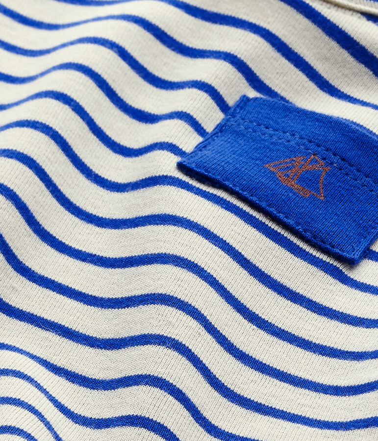 Baby boy's striped short-sleeved T-shirt FETA white/PERSE blue