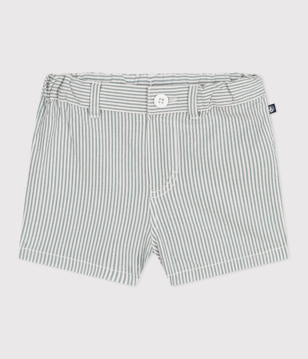 Babies' stripy seersucker shorts white/green