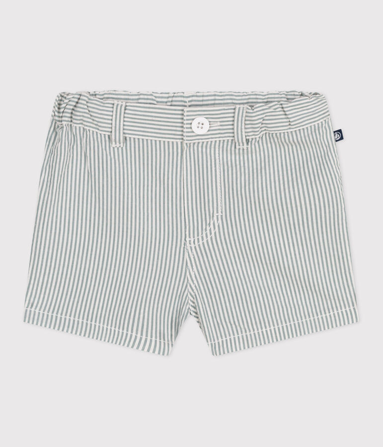 Babies' stripy seersucker shorts white/green