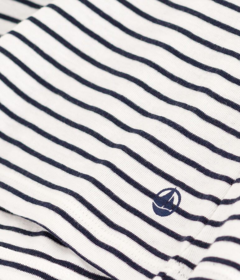 The iconic short-sleeved stripy rib knit T-shirt for women MARSHMALLOW white/SMOKING blue