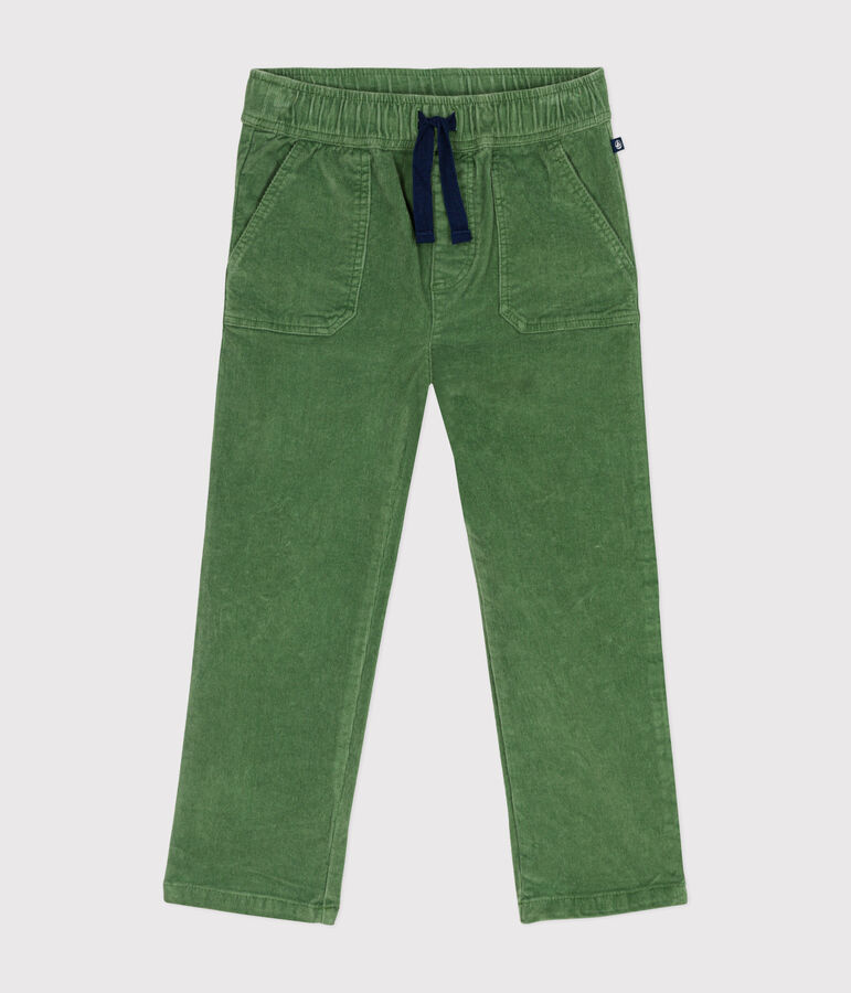 Boys' straight-fit corduroy trousers PALMERAIE green
