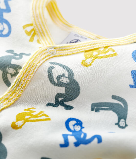Babies' Glow-In-The-Dark Monkey Themed Cotton Sleepsuit MARSHMALLOW white/MULTICO white