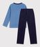 Children's plain velour pyjamas with a fun motif blue/blue