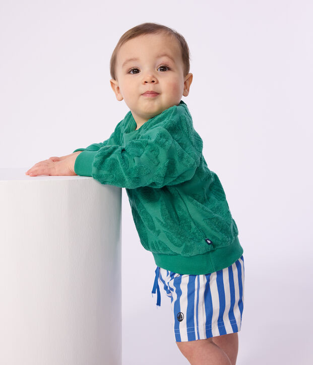 Babies' palm tree pattern cotton hoodie green