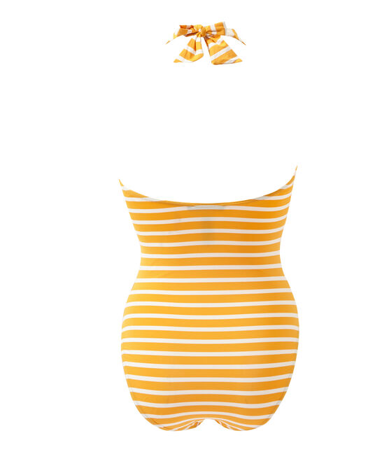 Women's striped one-piece swimsuit FUSION orange/MARSHMALLOW white