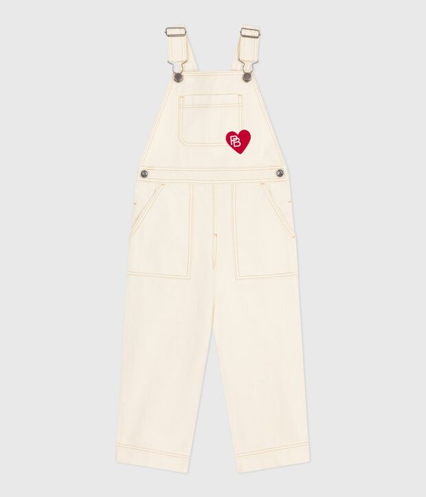 Children's plain denim dungarees Ecru