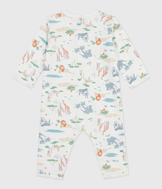 Babies' savannah print footless cotton pyjama suit MARSHMALLOW white/MULTICO white