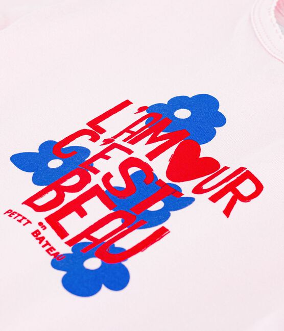 Babies' short-sleeved patterned cotton T-shirt BARELY pink