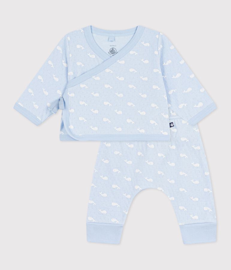 Babies' long two-piece whale print set in cotton TOUDOU blue/MILK