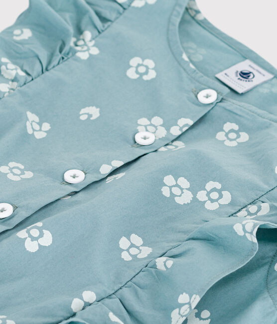 Children's sleeveless floral cotton jumpsuit PAUL blue/MARSHMALLOW white