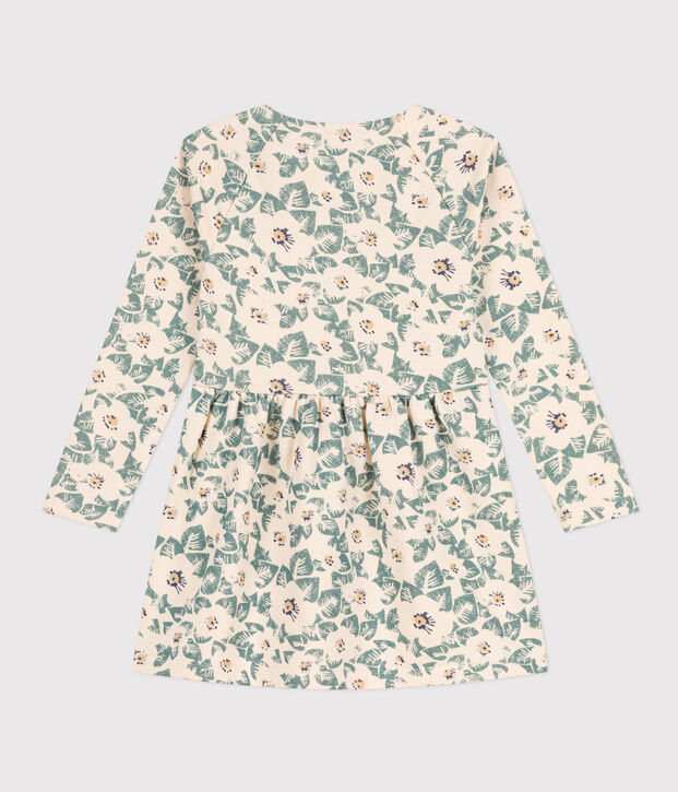 Girls' long-sleeved floral fleece dress Ecru/multicolor