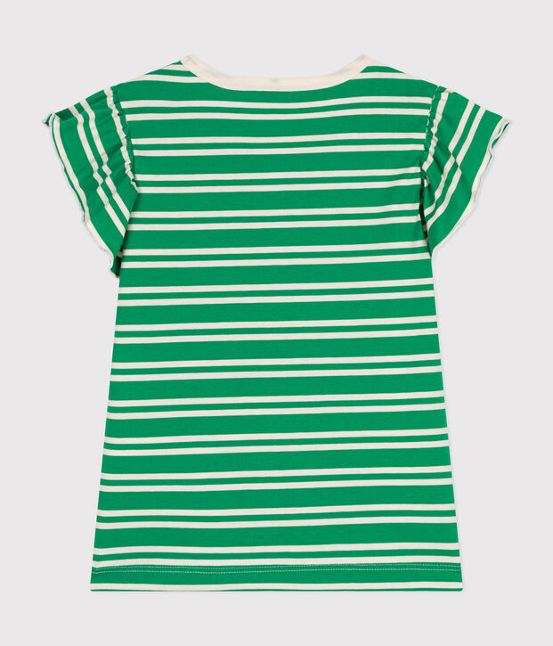 Girls' Lightweight Striped Jersey T-Shirt green/ecru