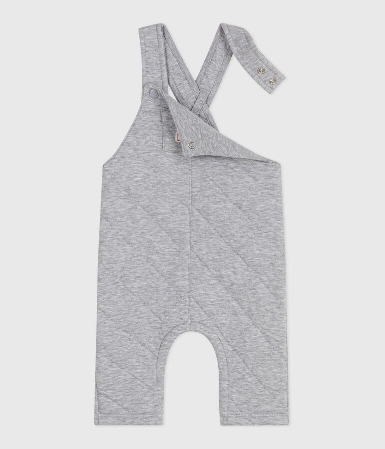 Babies' long-leg dungarees in plain thick cotton grey