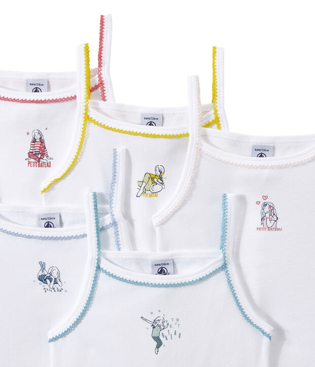 Set of 5 girls' camisoles with motifs white