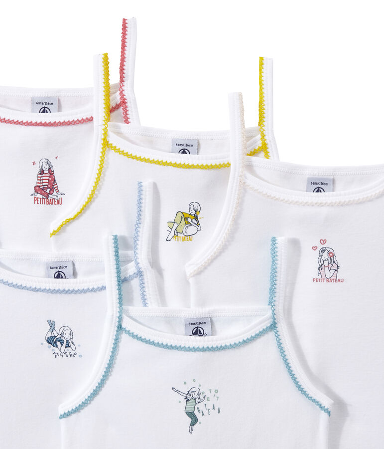 Set of 5 girls' camisoles with motifs white