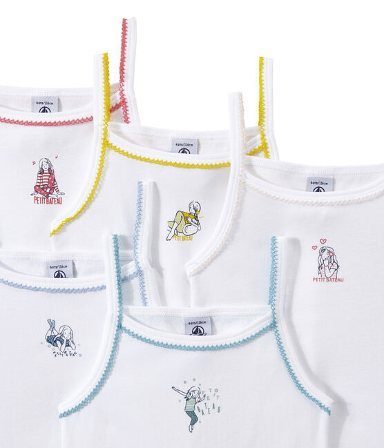 Set of 5 girls' camisoles with motifs LOT white