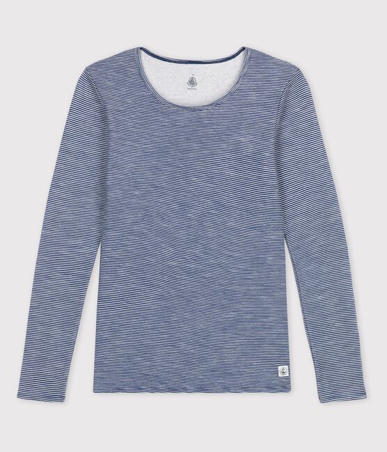 Women's Striped Wool/Cotton Blend T-Shirt SMOKING blue/MARSHMALLOW white