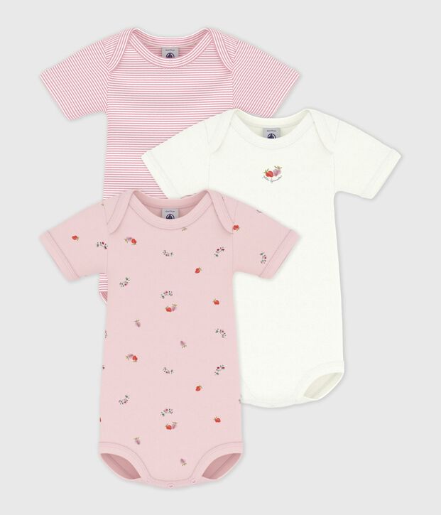Pack of babies' short-sleeved floral print cotton bodies multicolor