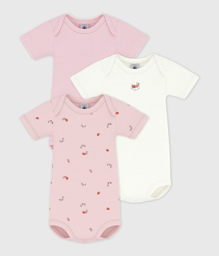 Pack of babies' short-sleeved floral print cotton bodies multicolor