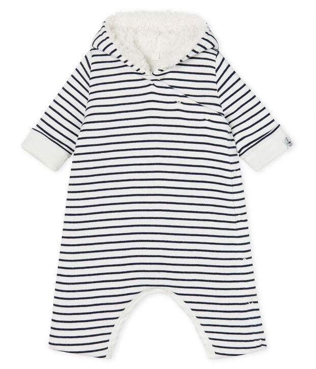 Babies' Long Jumpsuit in Padded Rib Knit white/blue
