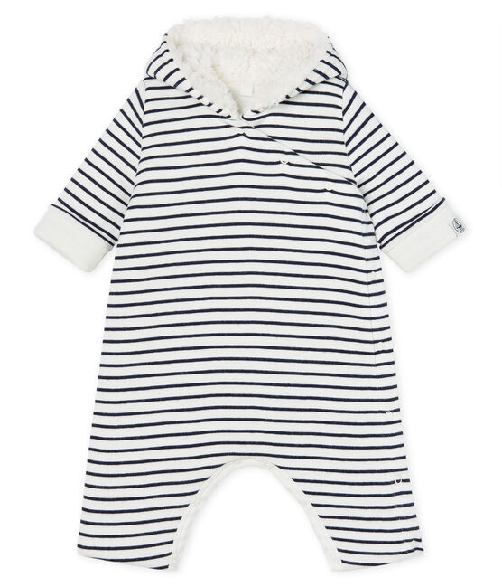 Babies' Long Jumpsuit in Padded Rib Knit MARSHMALLOW white/SMOKING CN blue