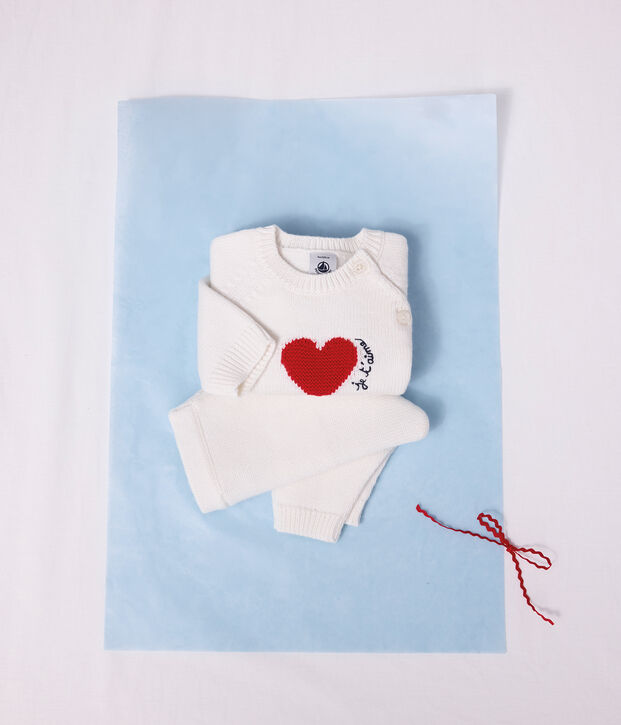 Jacquard heart-patterned knitted outfit for babies red/red