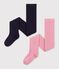 Pack of 2 children's plain cotton tights pink/blue