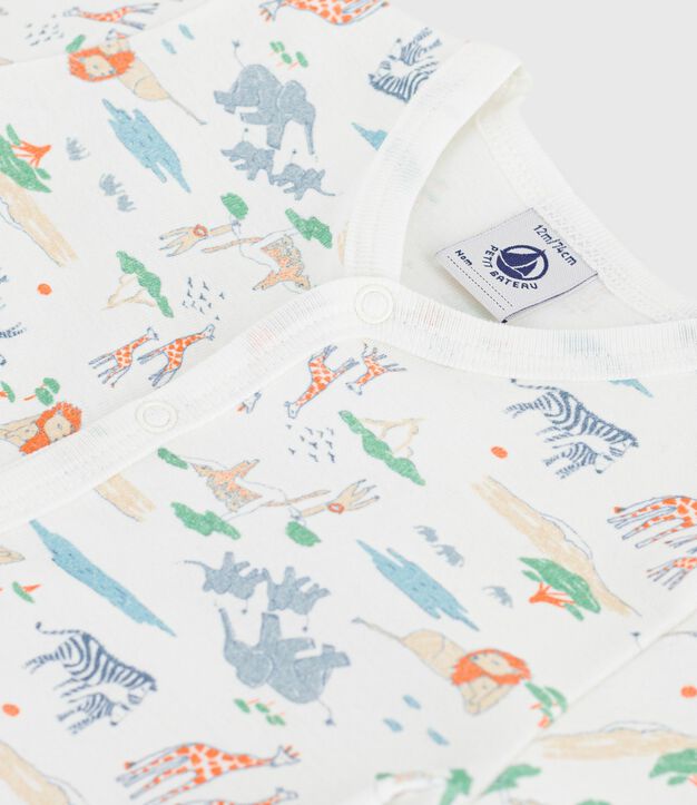 Babies' short animal print cotton jumpsuit white/multicolor