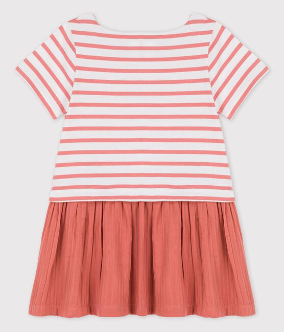 Girls' Organic Cotton Jersey and Gauze Dress MARSHMALLOW white/PAPAYE