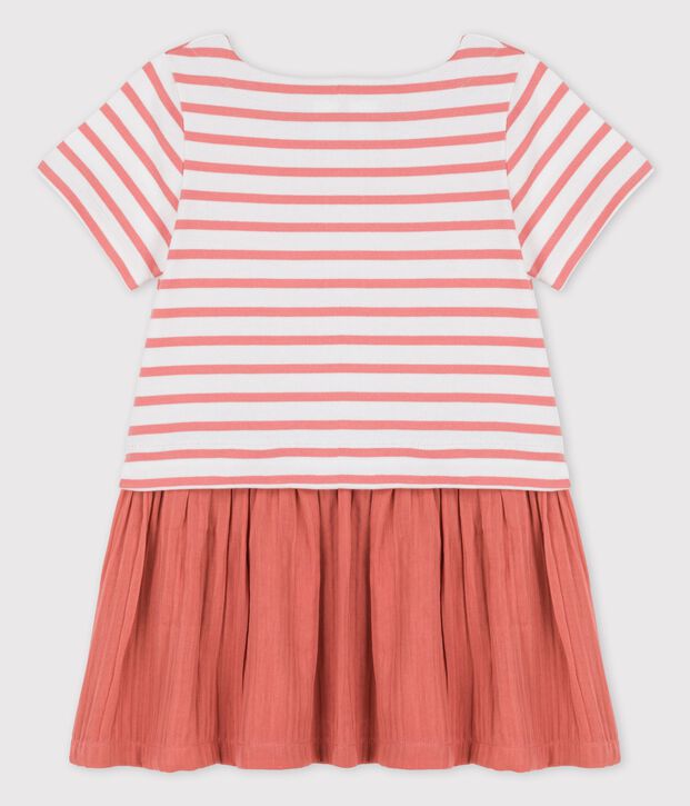 Girls' Organic Cotton Jersey and Gauze Dress white/pink