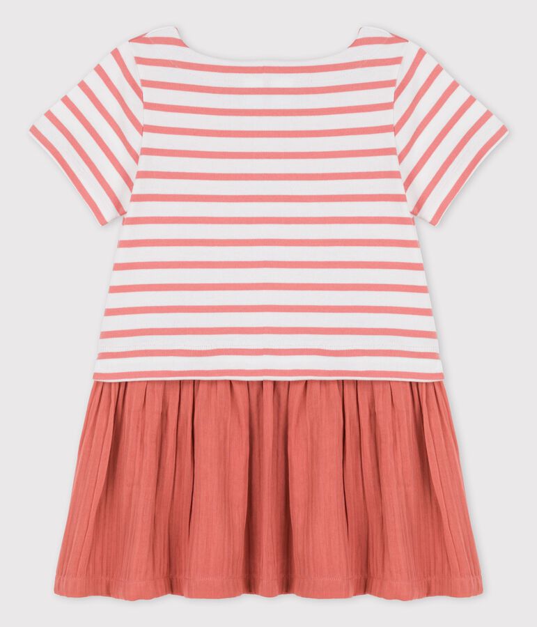 Girls' Organic Cotton Jersey and Gauze Dress white/pink