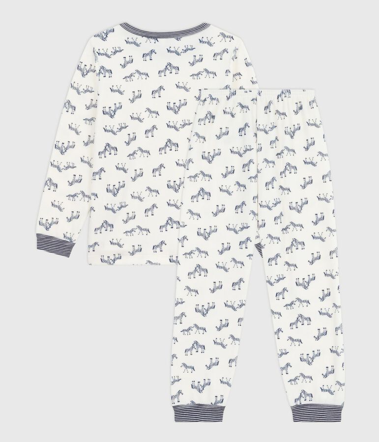 Children's velour pyjamas with a zebra print Ecru/blue