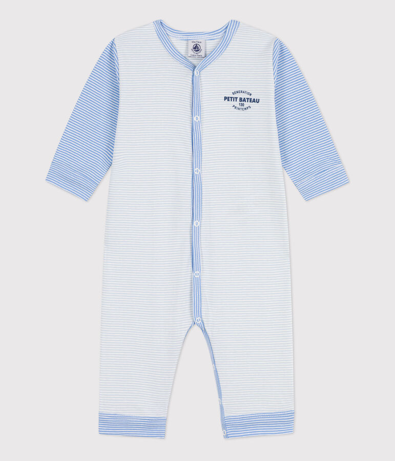 Footless Pinstriped Cotton Sleepsuit blue/white