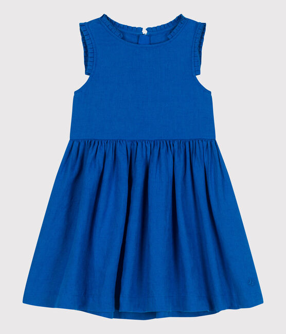 Children's sleeveless plain linen dress PORCELANA blue