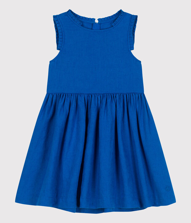 Children's sleeveless plain linen dress blue
