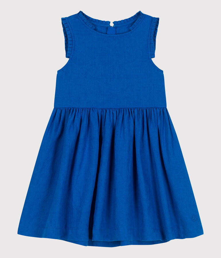 Children's sleeveless plain linen dress PORCELANA blue